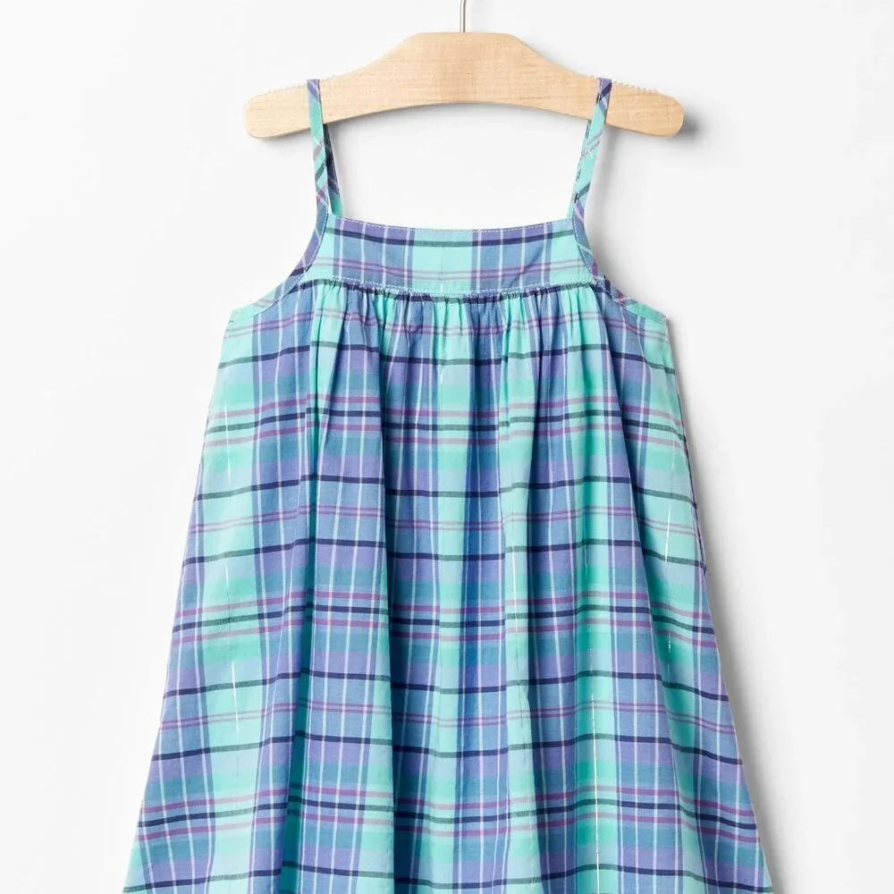 Gap Girls' Shimmer Plaid Spaghetti Strap‎ Dress, Blue Plaid